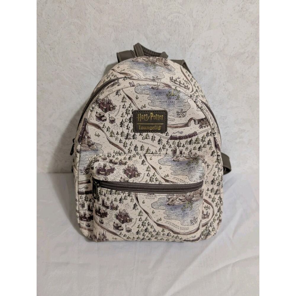 Loungefly Harry Potter Hogwarts Grounds Map Pattern Mini Backpack Magic Wizard - Picture 2 of 14